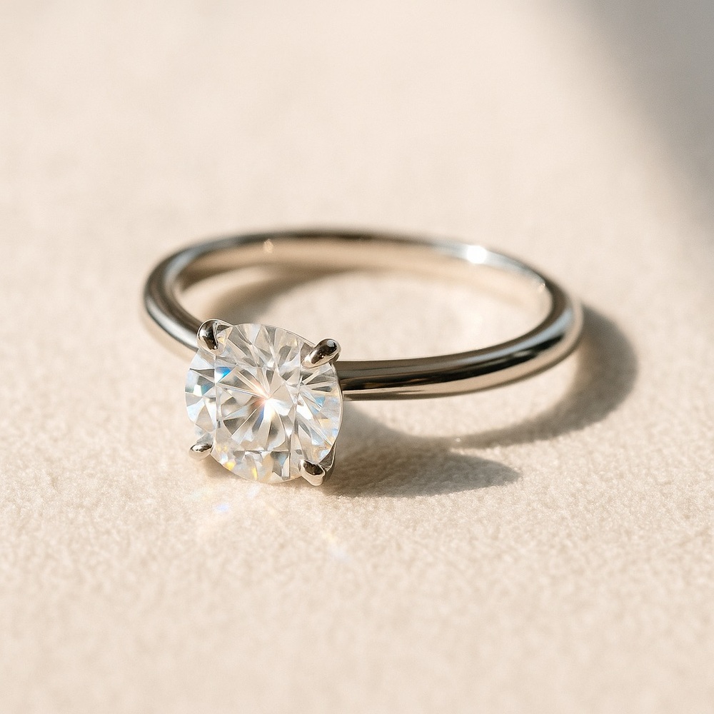 Moissanite Solitaire Ring 1.5ct Round D VVS1 Classic Engagement Style